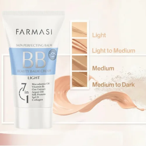 Vista 5 de FARMASi BB Cream Beauty Balm, hidratante tintado con SPF 15, acabado mate ligero, maquillaje facial de cobertura construible, 1.7 onzas líquidas, 01