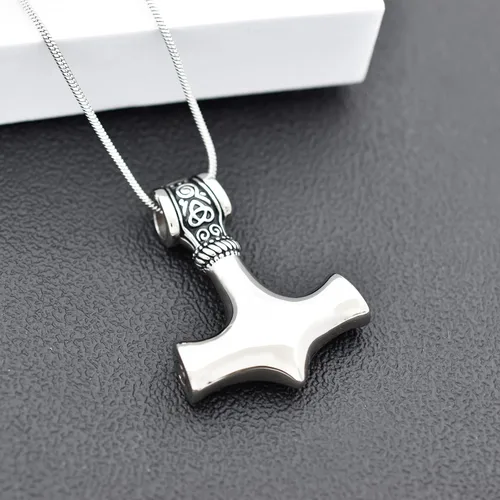 Vista 15 de Collar de urna de talismán de martillo de Thor vikingo nórdico para cenizas, acero inoxidable para hombre, joyería de cremación vintage, amuleto