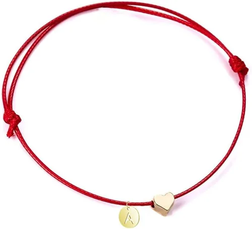 Vista 3 de Pulsera de cuerdas rojas, pulsera con letra inicial para mujer, pulsera de corazón con moneda, amor, hecha a mano, trenzada, cuerda roja, pulsera