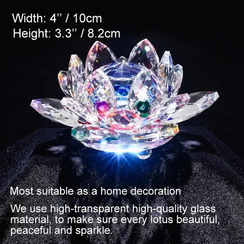 Vista 3 de Flor de loto de cristal brillante, 4 pulgadas, reflejo de loto de cristal transparente para Feng Shui, decoración del hogar, adornos o peso de papel
