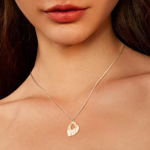 Vista 2 de Valloey Rover - Collar de plata de ley chapada en oro de 14 quilates con dije circular con pequeños puntos de circonia cúbica, regalo de joyería