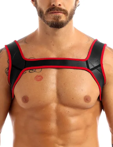 Vista 7 de Arnés de pecho de elastano para hombre, correa de hombro, protector de músculos, disfraz de club Negro