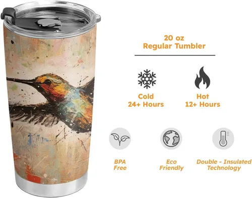 Vista 7 de Regalos de colibrí de 20 onzas para los amantes del colibrí, regalos de café para los amantes del café, fresco, divertido, lindo vaso de café