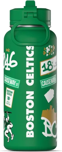 Vista 2 de Hydrapeak Botella de agua aislada de 32 onzas con licencia oficial de la NBA Boston Celtics, celebrando la ciudad de Boston, tapa de popote y asa