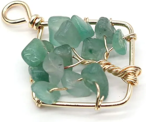 Vista 5 de Dije de piedra preciosa del árbol de la vida, colgante de piedra de cuarzo de cristal, alambre de cobre, dije de piedras preciosas curativas