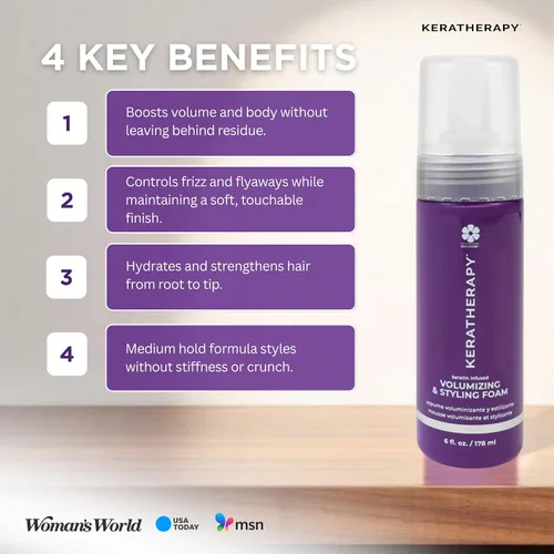 Vista 6 de KERATHERAPY Espuma nutritiva voluminizadora con infusión de queratina, 6 onzas líquidas, 6.0 fl oz, espuma para peinar el cabello con aceite