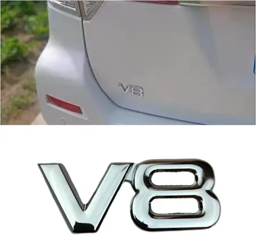 Vista 8 de 2 piezas de emblema de metal cromado V8 3D para camión, calcomanía autoadhesiva universal para automóvil (negro)