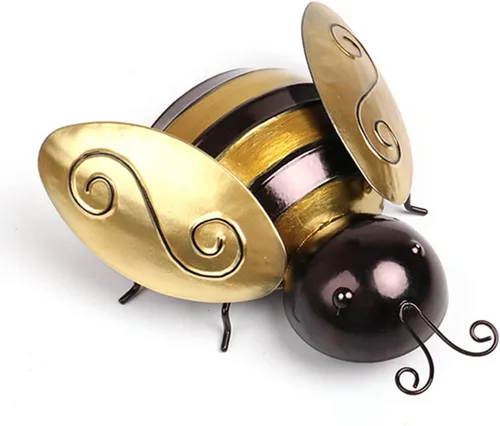 Vista 6 de Queemie® Bonito juego de 3 decoraciones de pared de abejas de jardín de metal, coloridas estatuas de abeja al aire libre, esculturas de pared