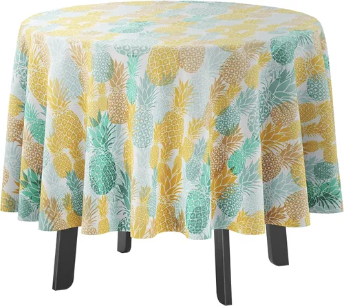 Vista 12 de Mantel redondo para interior/exterior de 58 pulgadas, mantel redondo impermeable para patio, manteles para mesa circular de primavera/verano