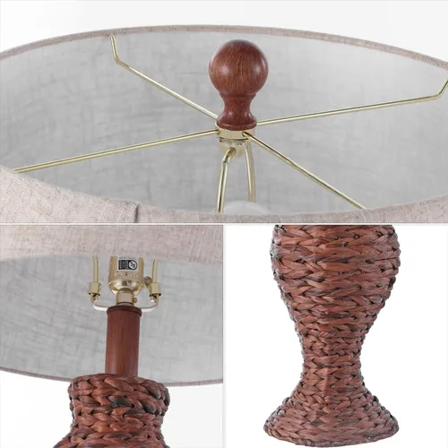 Vista 4 de JONATHAN Y Lámpara de mesa de jacinto de agua tejida marrón oscuro de 31 pulgadas para sala de estar, lámpara de noche con urna costera de granja