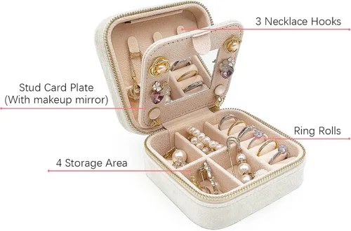 Vista 3 de Soddeph Joyero de terciopelo con espejo, mini estuche de joyería de viaje, estuche de viaje de joyería de felpa, pequeño organizador de joyas
