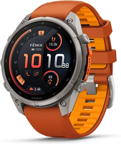 Vista 31 de Garmin fēnix® 9 Pro, titanio, 1.850 in, naranja otoño/naranja chispa