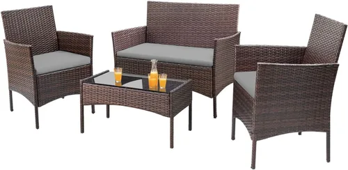Vista 11 de Homall Juego de 4 muebles de patio al aire libre, sillas de mimbre, para uso en interiores y exteriores, patio, porche, jardín, piscina, balcón