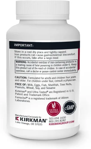 Vista 3 de Kirkman Suplemento de hierro de baja dosis de Ferrochel de 5 mg, 120