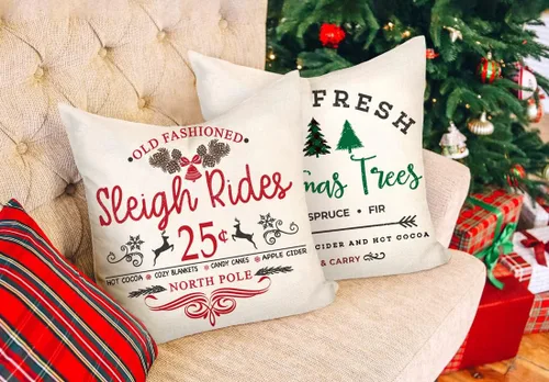 Vista 3 de Fundas de Almohada Navideñas Estilo Granja 16x16 Juego de 4 Decoraciones de Vacaciones de Invierno Navidad Funda de Cojín Rústica para Sofá Sillón