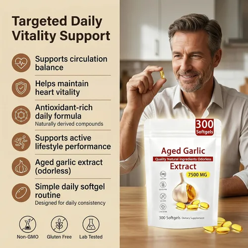 Vista 3 de Elare Extracto de ajo añejo: 300 unidades, 7500 mg, suplemento de ajo orgánico inodoro para apoyo cardíaco e inmunológico, vegetariano, sin OMG