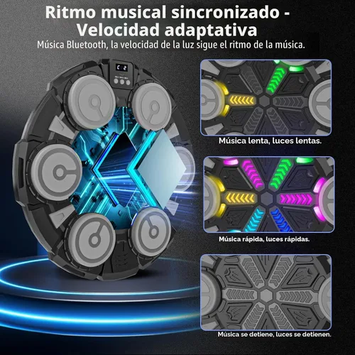 Vista 5 de Music Punching Machine for Kids Adults,Bluetooth Wall Mounted Boxing Trainer with Gloves,Rhythm Lights,2 Player Battle Mode,Reaction Training
