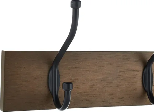Vista 2 de Amazon Basics - Perchero de pared rectangular estilo casa de campo con ganchos de almacenamiento, 5 ganchos, color madera de granero Casa de campo