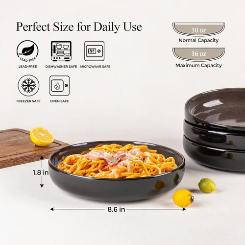 Vista 2 de LERATIO Tazones grandes de cerámica para pasta de 8.5'', tazones de 36 oz para servir pasta, juego de 4 para cocina, tazones anchos para fruta