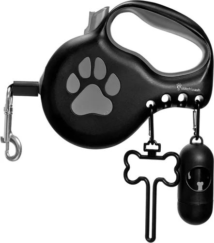 Vista 6 de Correa retráctil para perros pequeños y medianos (hasta 55 libras) - Personalizable, patentado, diseño reflectante, mango ergonómico, incluye Negro