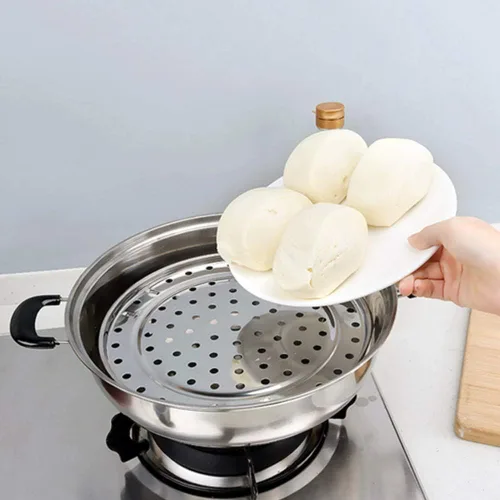 Vista 2 de Bandeja de vapor, acero inoxidable 304, estante de cocina al vapor, cesta redonda con patas extraíbles (diámetro medio 9.4 in)