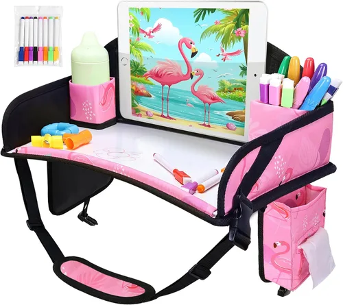 Vista 23 de 2 piezas Bandeja de viaje para niños, bandeja para asiento de coche para niños Viaje, Esenciales de viaje en carretera para niños con kit de dibujo
