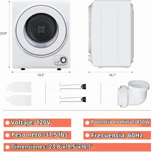 Vista 2 de Euhomy Secadora de ropa portátil de 110 V, 850 W, secadoras de lavandería compactas de 1.5 pies cúbicos de carga frontal, máquina secadora eléctrica