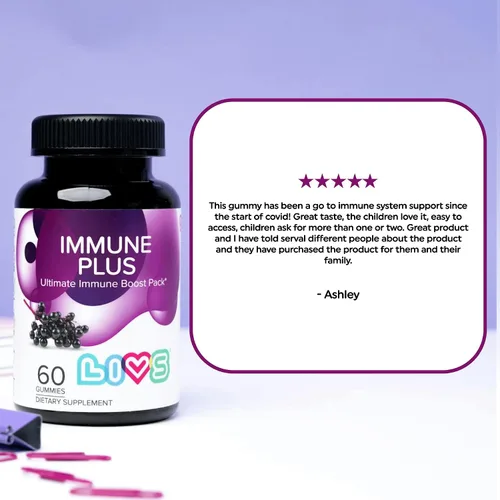 Vista 6 de LIVS Gomitas Immune Plus – Extracto de saúco con vitamina C, D3 y zinc Suplementos de apoyo inmunológico a base de plantas para adultos y niños