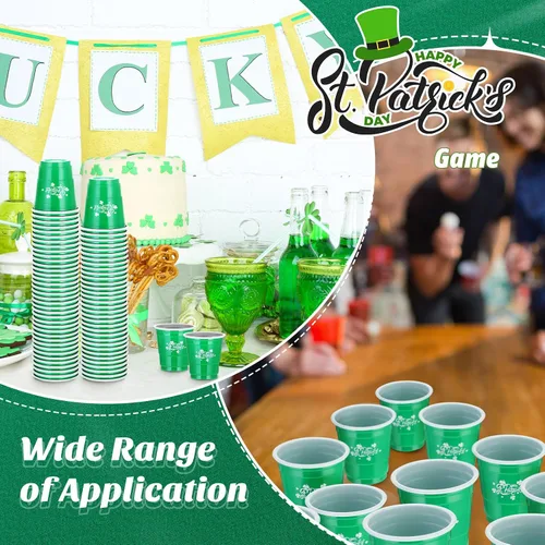 Vista 6 de Gerrii 100 vasos de chupito de 2 onzas para el día de San Patricio, desechables de plástico, regalos de fiesta de San Patricio para cumpleaños