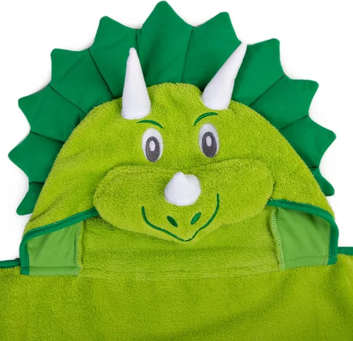 Vista 6 de Little Tinkers World Paquete de toallas con capucha prémium para bebés y niños, diseño de dinosaurio, 1 toalla para bebé y 1 toalla para niños