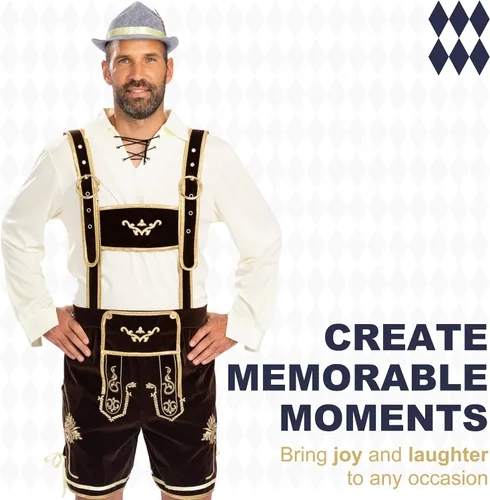 Vista 3 de MOKE Conjunto de disfraz de Oktoberfest para hombre - Lederhosen, camisa, calcetines, sombrero - hombres adultos, participantes del Oktoberfest