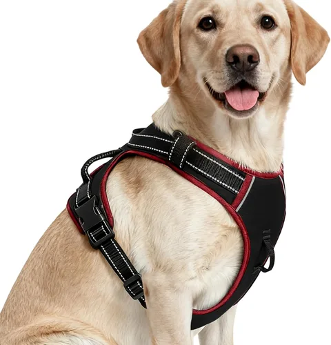 Vista 106 de Arnés para perro sin tirones, chaleco reflectante acolchado suave sin estrangulamiento, con clip frontal y asa superior, 2 hebillas de liberación