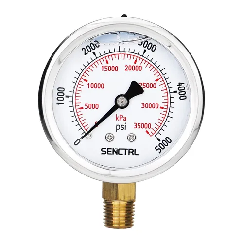 Vista 24 de SENCTRL Medidor de baja presión relleno de líquido de aceite de silicona al vacío de 30 inHg, tamaño de dial de 2.5", montaje inferior NPT de 1/4