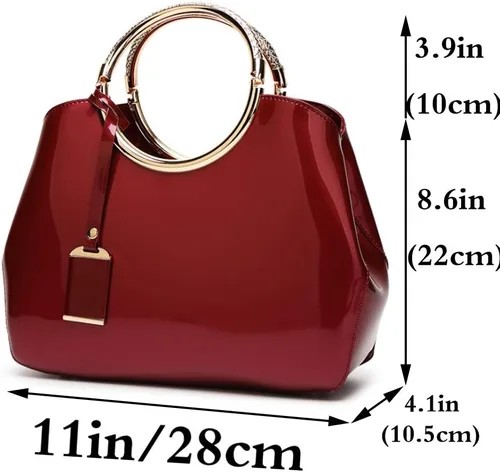 Vista 2 de Rullar Bolso elegante de las mujeres y bolso de la manija superior del bolso de la manija de la bolsa de cuero de patente de la totalizador