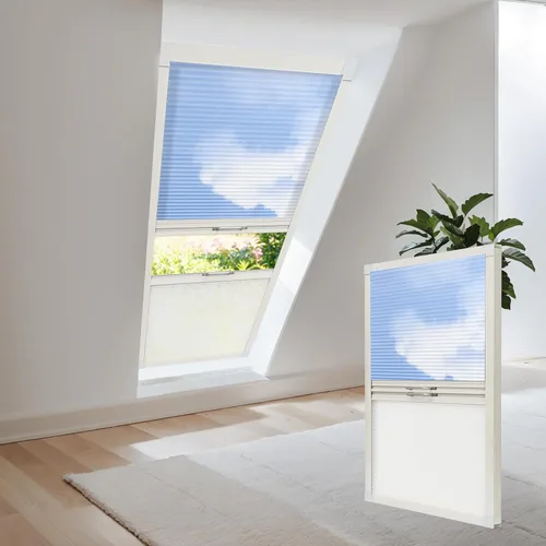 Vista 22 de Persianas de tragaluz con bloqueo de luz para techo, persianas celulares sin cables, aislamiento térmico, persianas de panal para techo, ventanas