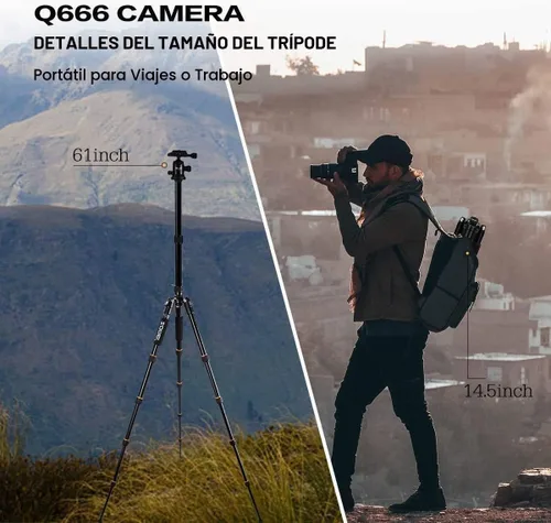 Vista 2 de ZOMEi Trípode para cámara DSLR de 62 pulgadas, peso ligero, con cabezal de bola, placa de liberación rápida y estuche de transporte