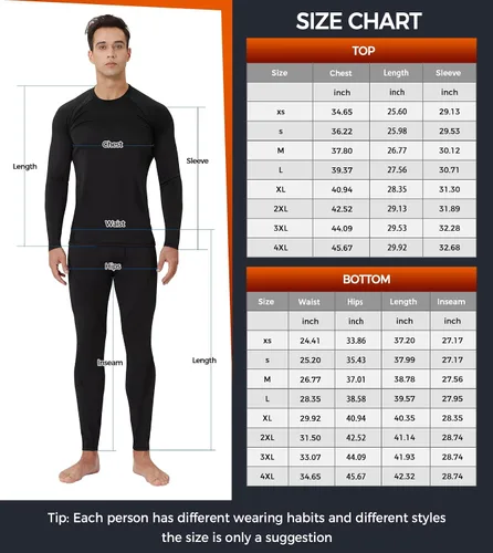 Vista 6 de CL convallaria Ropa interior térmica para hombre, ropa interior larga con forro polar, capa base para clima frío, XS-4XL