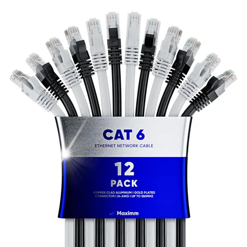 Vista 19 de Maximm Cable Ethernet Cat6 de 7 pies, 10 Gbps 550 MHz, negro, paquete de 12
