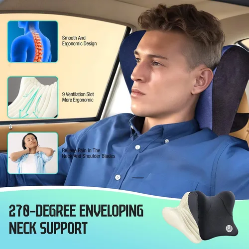Vista 31 de Almohada para el Cuello del Asiento de Coche para Conducir, Almohada de Reposacabezas de Espuma Viscoelástica Suave con Correa Ajustable y Funda