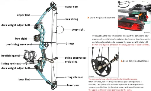 Vista 4 de Kit de arco compuesto de pesca con arco listo para pescar, con carrete de pesca de arco, flechas de pesca con arco mano derecha e izquierda