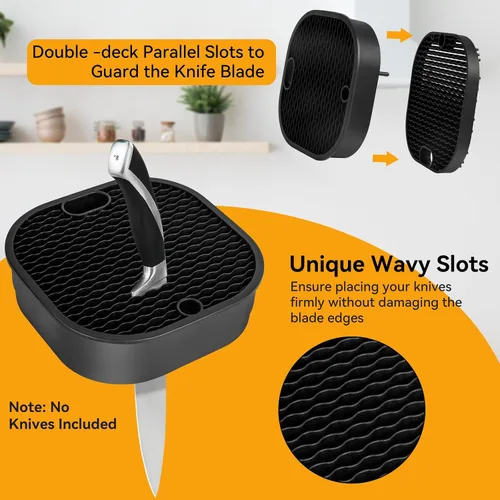 Vista 5 de Ninonly Bloque de Cuchillos Sin Cuchillos 2 en 1 Soporte Universal Cuadrado para Cuchillos de Cocina con Ranura para Tijeras que Ahorra Espacio