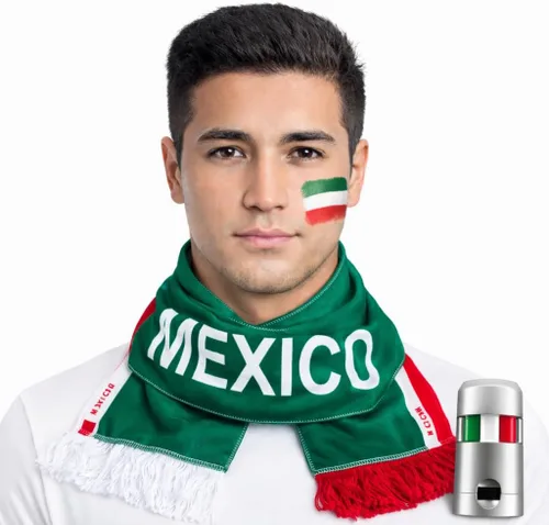 Vista 5 de Juego de 5 piezas para fanáticos del fútbol mexicano 2026, camisa, bufanda, diadema, pulsera, pintura facial