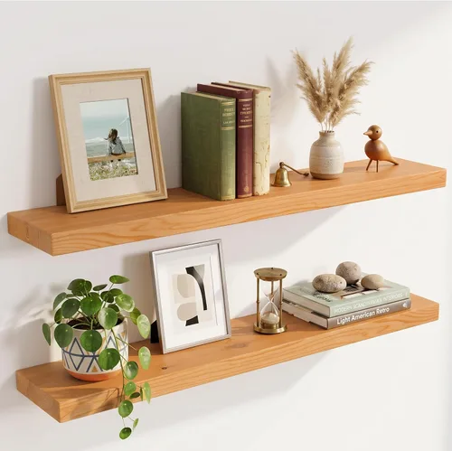 Vista 26 de Estantes flotantes de 20 pulgadas para pared, estante flotante de madera maciza de alta gama con soporte invisible resistente, estantes de pared