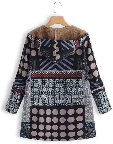 Vista 2 de Akivide Chaqueta con capucha para mujer, estilo étnico, estilo étnico, con forro polar, con cremallera, con bolsillos