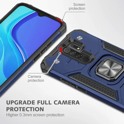 Vista 8 de Asuwish Funda de teléfono para Xiaomi Redmi 9 con protector de pantalla de vidrio templado y soporte de anillo delgado híbrido protector móvil