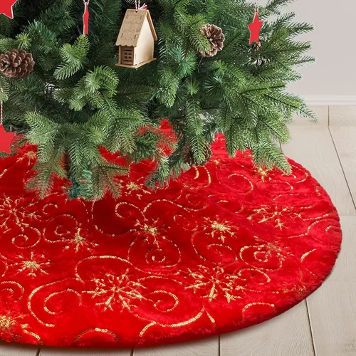 Vista 11 de Falda de árbol de Navidad de felpa negra de 24 pulgadas, pequeña, de piel sintética gruesa, lujosa decoración navideña para Año Nuevo, decoración