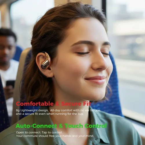 Vista 9 de Auriculares Bluetooth de oreja abierta 6.0, auriculares inalámbricos con ganchos para los oídos, tiempo de reproducción de 36 horas, ajuste cómodo a