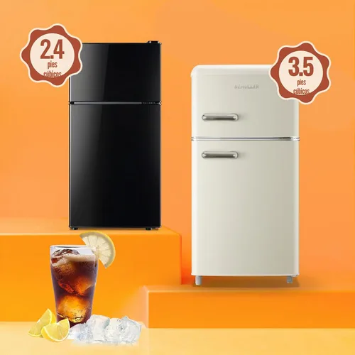 Vista 6 de DEMULLER - Refrigerador mini de 2.4 pies cúbicos con puertas dobles, pequeño refrigerador con congelador separado y control de temperatura ajustable