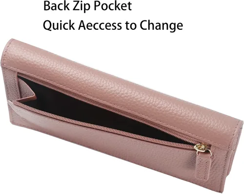 Vista 5 de Lavemi Carteras de cuero ultrafinas con bloqueo RFID para tarjetas de crédito plegables para mujeres