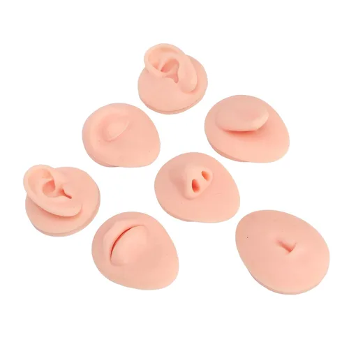 Vista 9 de Pieza de práctica de piercing corporal, modelo de 6 piezas de silicona suave, modelo de simulación de perforación de oreja, ojo, nariz, boca, lengua